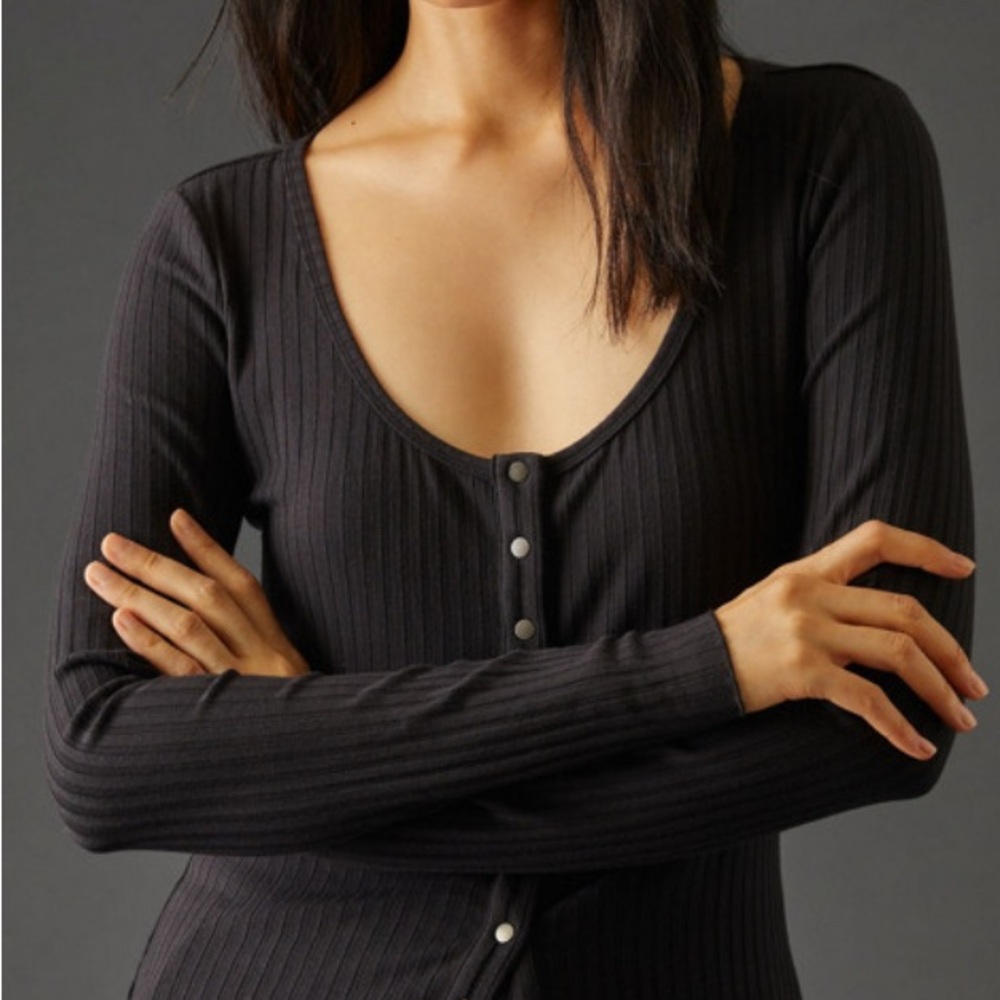 Like new!!! Anthropologie Black Ribbed Long Sleeve Top